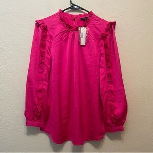 J Crew Hot Pink Satin Top S Ruffle Balloon Sleeve Romantic Girly Preppy NEW